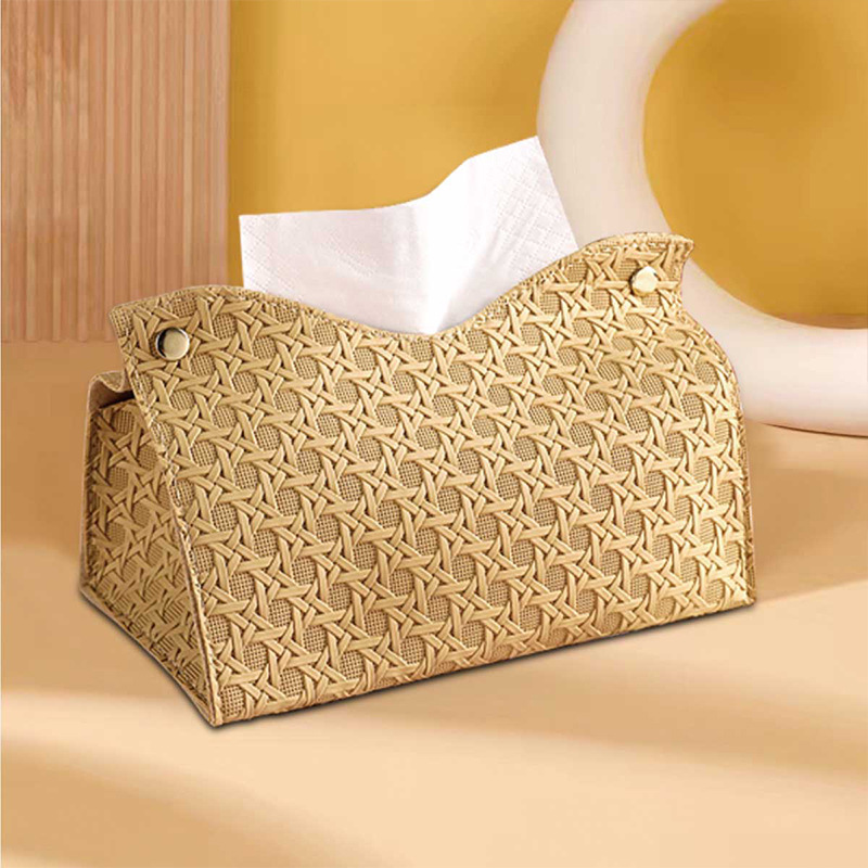 New Light Luxury Rattan Woven Pattern Hotel Living Room Desktop Tissue Storage Box With High Appearance Level For Wholesale In Stock Application Scenario