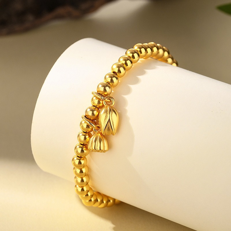 Wholesale sand gold retro style two-life joy ethnic style bracelet, sand gold lotus flower accessory simple and elegant women's bracelet Specification image