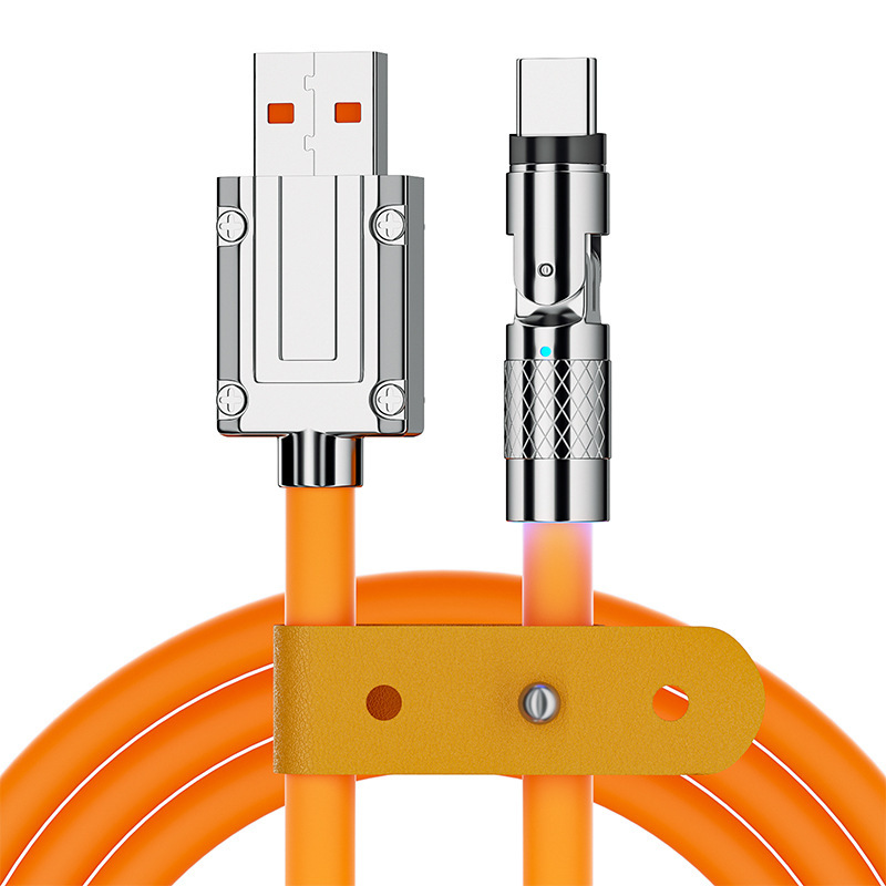 Paquete de correo 120w cable de datos de silicona 540 grados giratorio codo tpye-c carga rápida negrita extended phone car cable Item Picture