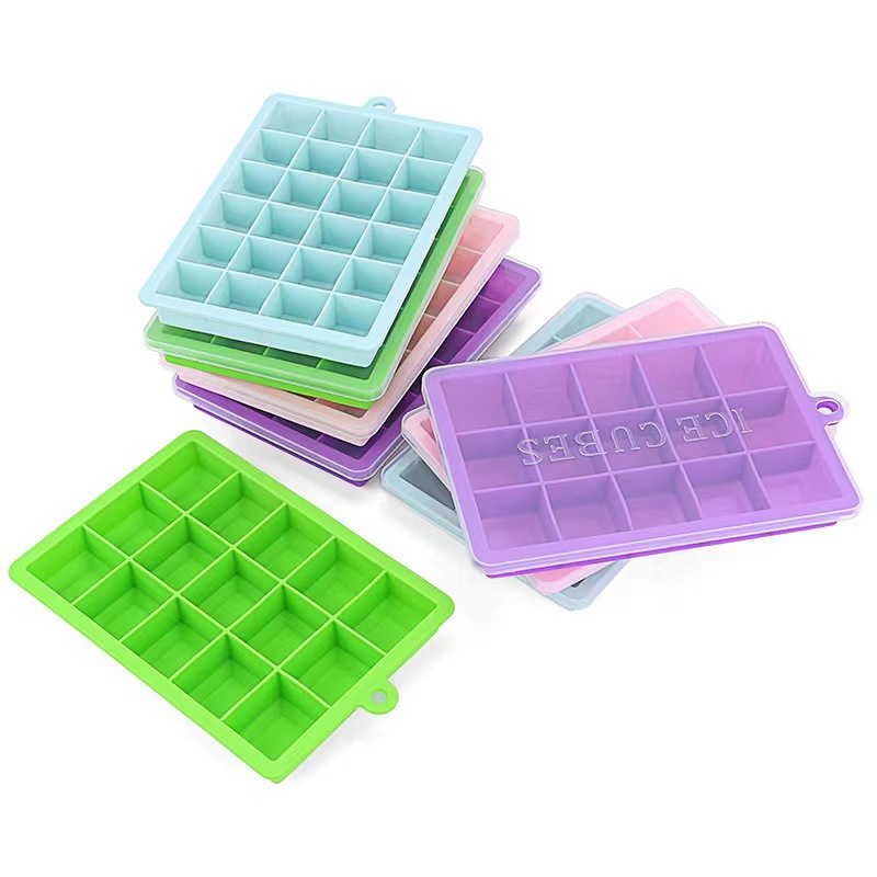 Wholesale 15-compartment covered ice-making boxes, household food-grade ice-making compartments, 24-compartment square ice-making compartments, silicone ice cube molds Item Picture