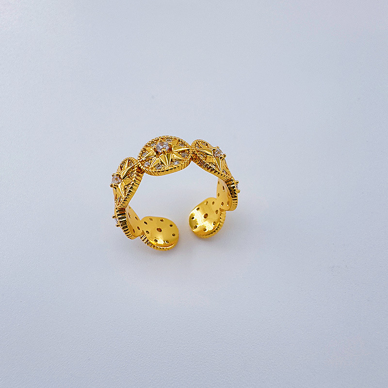 铜镀真金欧美轻奢气质微镶锆石八芒星戒指小众设计时尚高级感戒指产品图