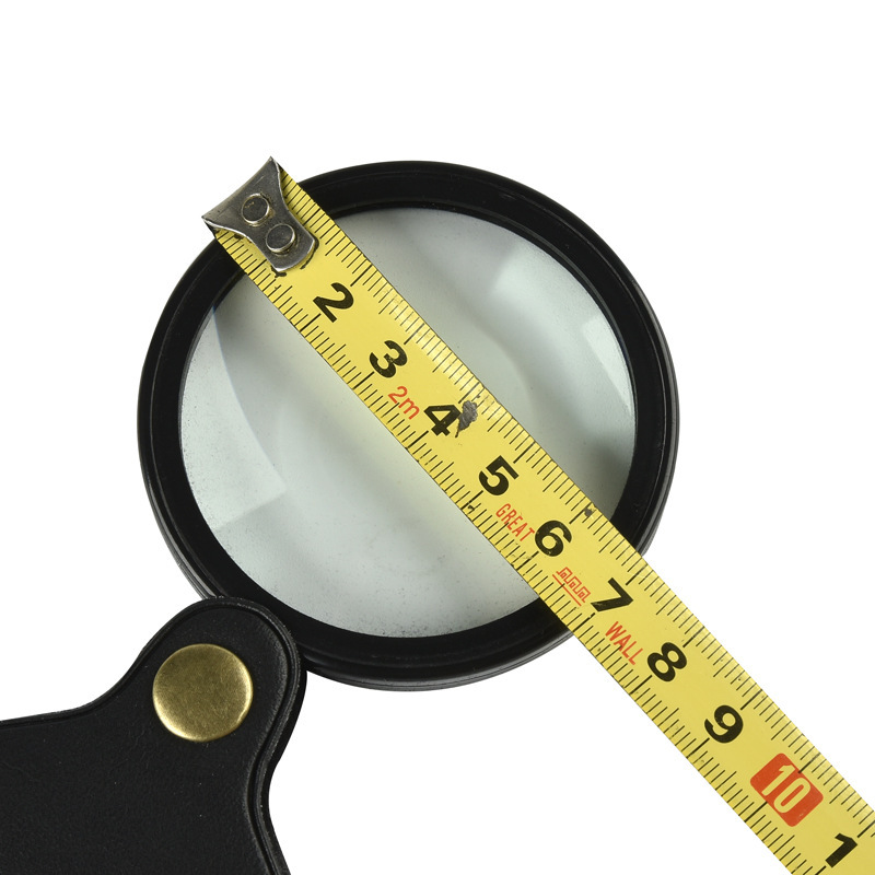 New large-diameter hand-held magnifying glass with leather case, 10x high-definition live handle magnifying glass, pocket portable magnifying glass Specification image