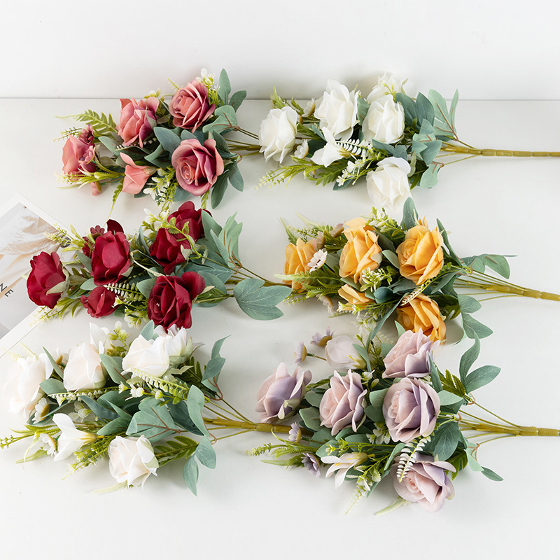 Wholesale of simulated fan-shaped Dutch roses for weddings, artificial flower sets and decorations, large bouquets, multi-headed roses full figure