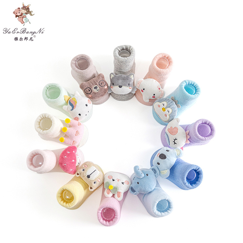 Baby socks, thin Class a children's socks, 0-9 months, cartoon doll socks, anti-slip with glue, soft floor for newborn babies