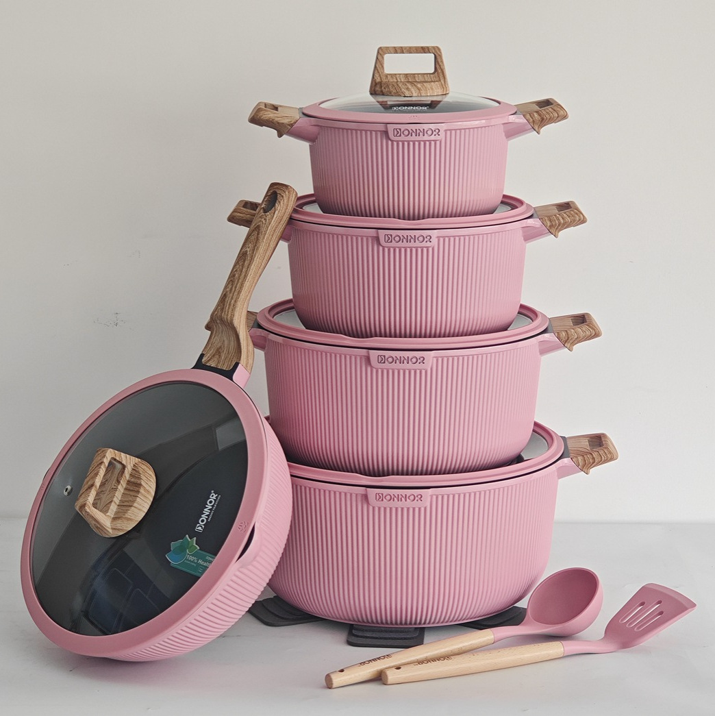 15pcs cookware set 15件套不粘套锅麦饭石压铸铝锅复底明火通用