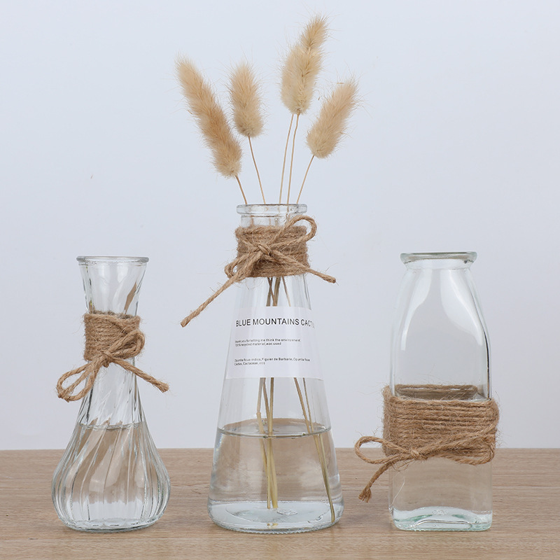 Transparent ins glass vases, Nordic fresh and clean living room decoration small vases, rattan volatile aromatherapy bottles wholesale Specification image