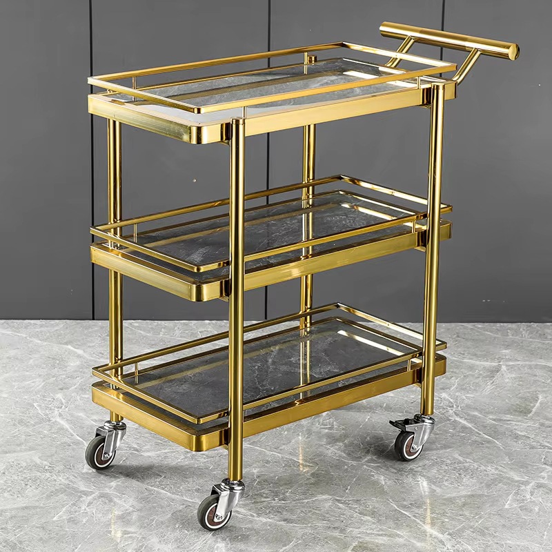 Thickened square tube stainless steel food cart, hotel restaurant food delivery cart, three-layer commercial multi-functional trolley Specification drawing