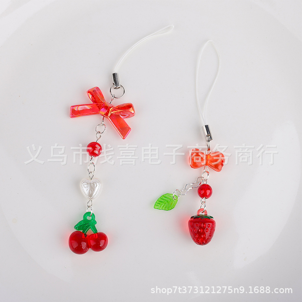 Original red cherry mobile phone pendant, strawberry gumbun chain, gumbun pendant, card book, bag pendant, keychain, lanyard Item Picture