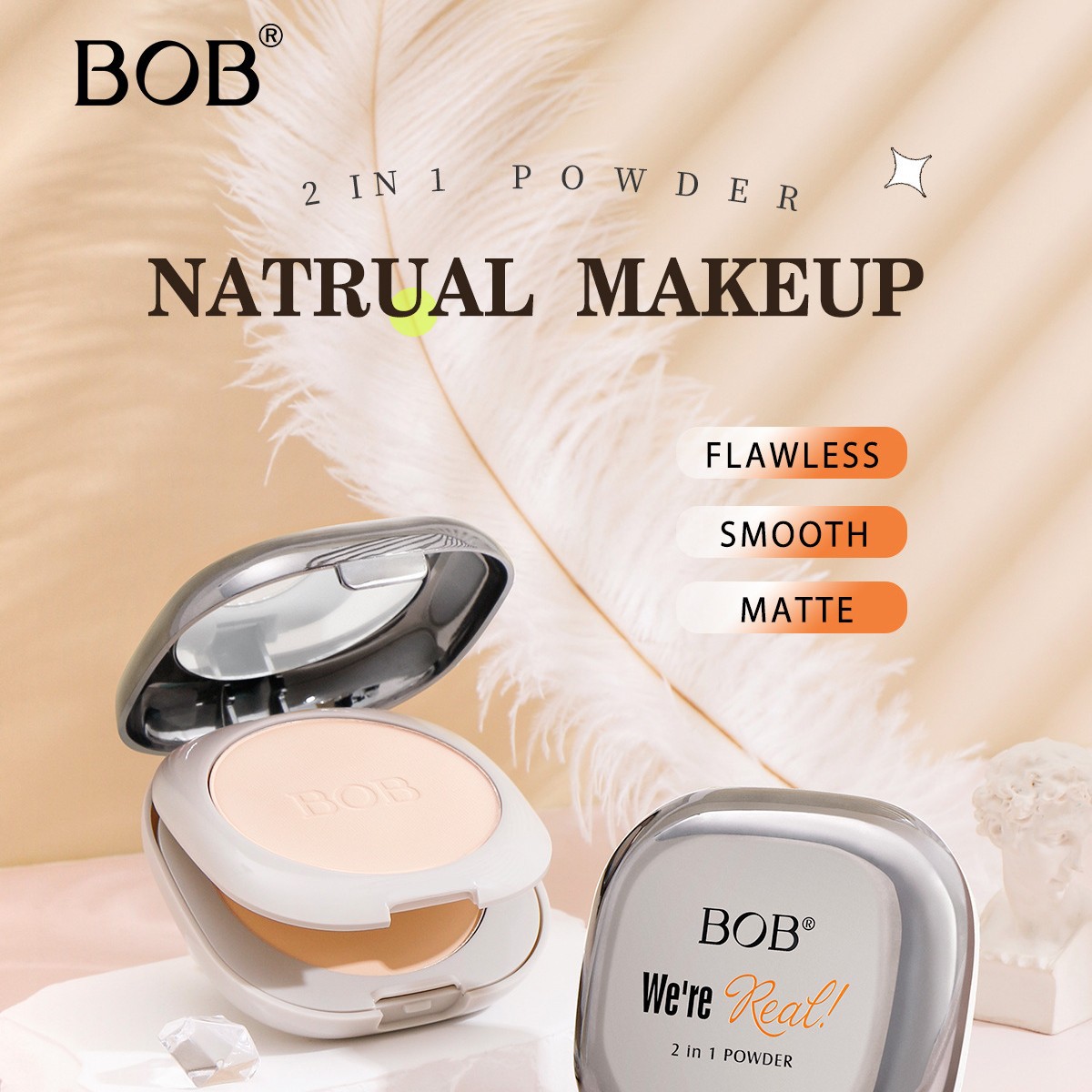 跨境bob拉新款暮色悦颜定妆粉饼干湿两用持久不脱妆控油防水自然