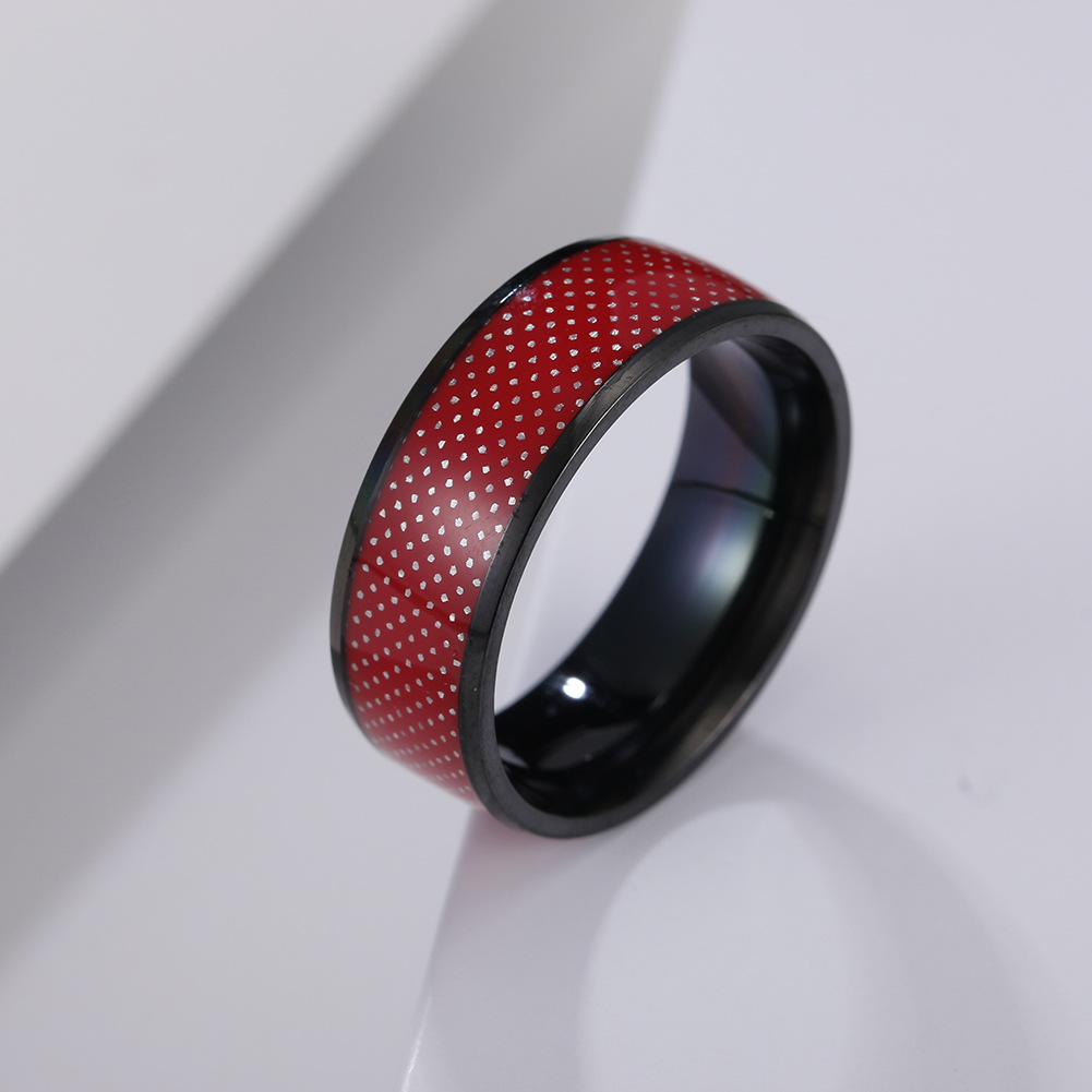 Half-price clearance, factory direct sales, 8MM wide contrasting color men's titanium steel ring, spotted fashion jewelry wholesale details Picture