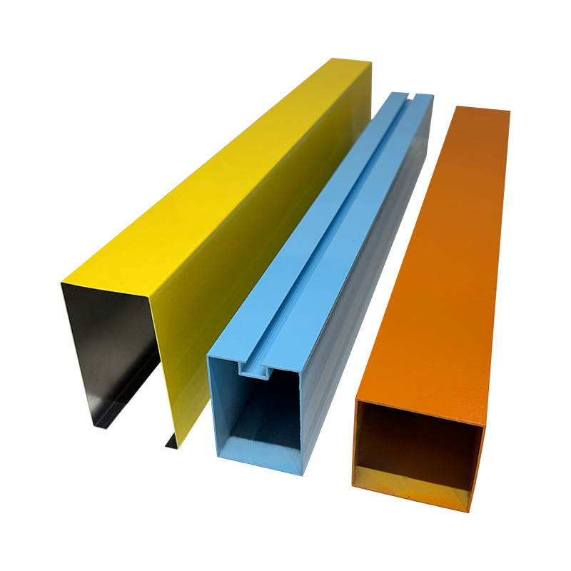 Ceiling materials: wood-grain imitation aluminum square tubes, fluorocarbon-coated aluminum alloy profiles, partitions, high-molecular coated aluminum square tubes Item Picture