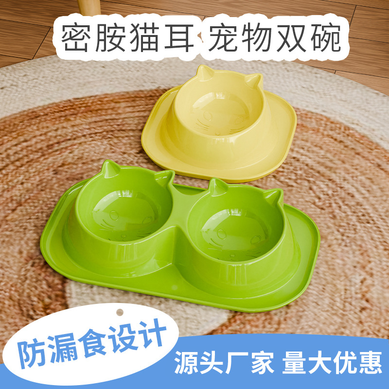 Customized single and double bowls for cats and dogs, one-piece spillage cat bowl, anti-leakage pet ceramic dog bowl