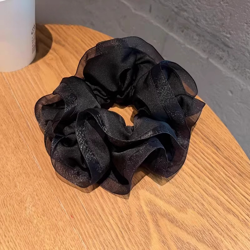 French laid-back style black ear-trimmed large intestine hair band, versatile hair tie, hair flower, black ponytail hair tie, high-end headwear details Picture