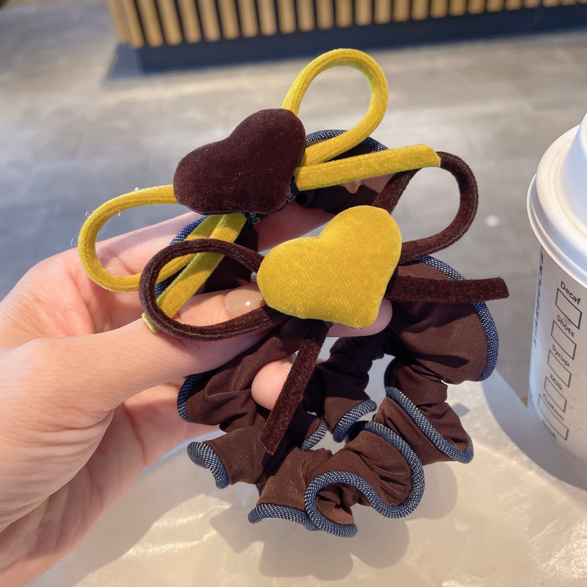 Velvet heart-shaped bow, small intestine hair band, hair tie, lazy style, low ponytail, hair tie, hair flower, hair accessory