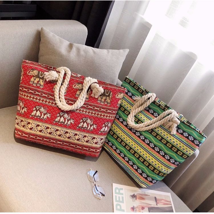 Cross-border canvas bag, women's single-shoulder handbag, simple and versatile, large-capacity hemp rope shopping bag, beach bag, fresh and simple single-shoulder fashionable commuter women's bag, simple and versatile handbag, hand-held bag, canvas bag Specification image
