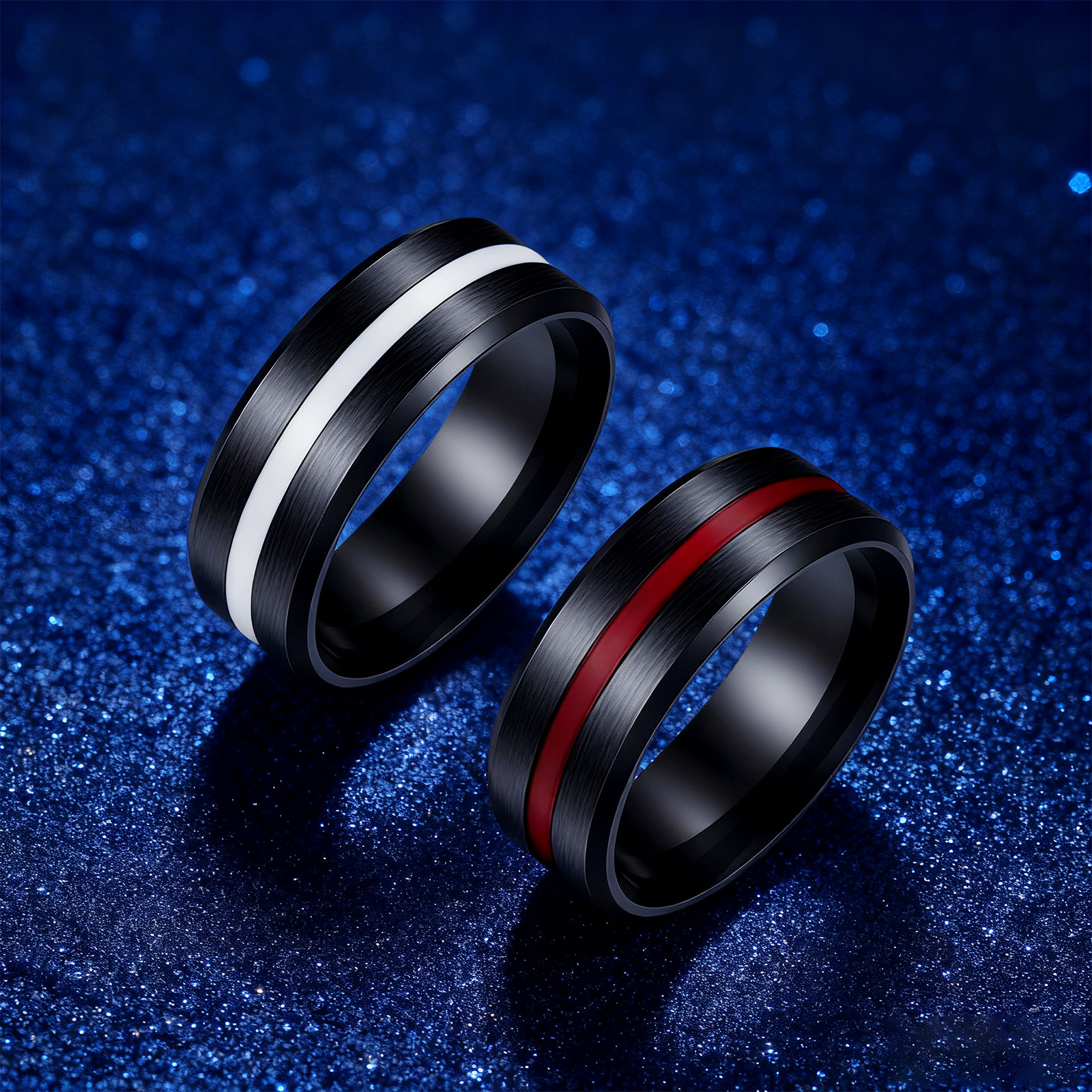 Crossover hot sale 8MM ancho plateado arena negra superficie acero inoxidable goteo hombres anillo de moda simple accesorios de mano al por mayor details Picture