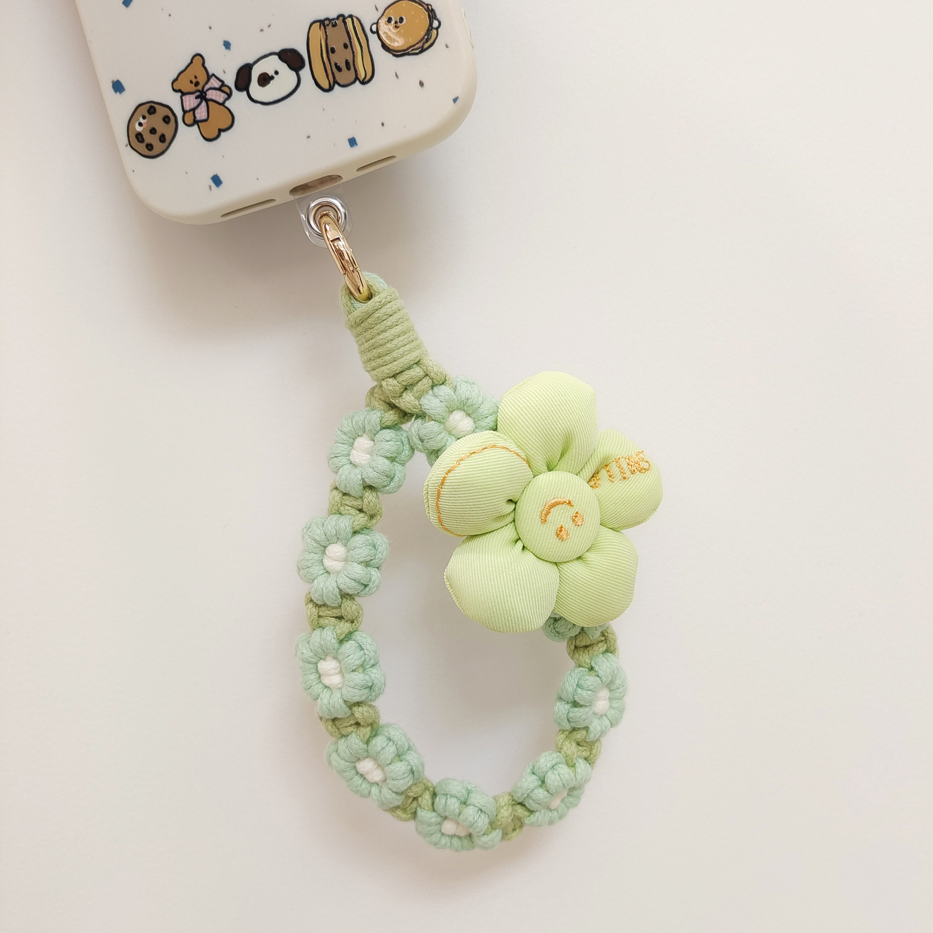 日韩可爱手工编织花朵钥匙扣手机挂件立体花花手腕挂绳手作礼品女细节图