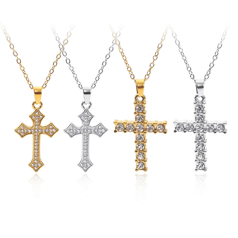 Hot-selling stainless steel cross full diamond necklace, a niche design for women, fashionable and simple, 18K non-fading titanium steel lock Item Picture
