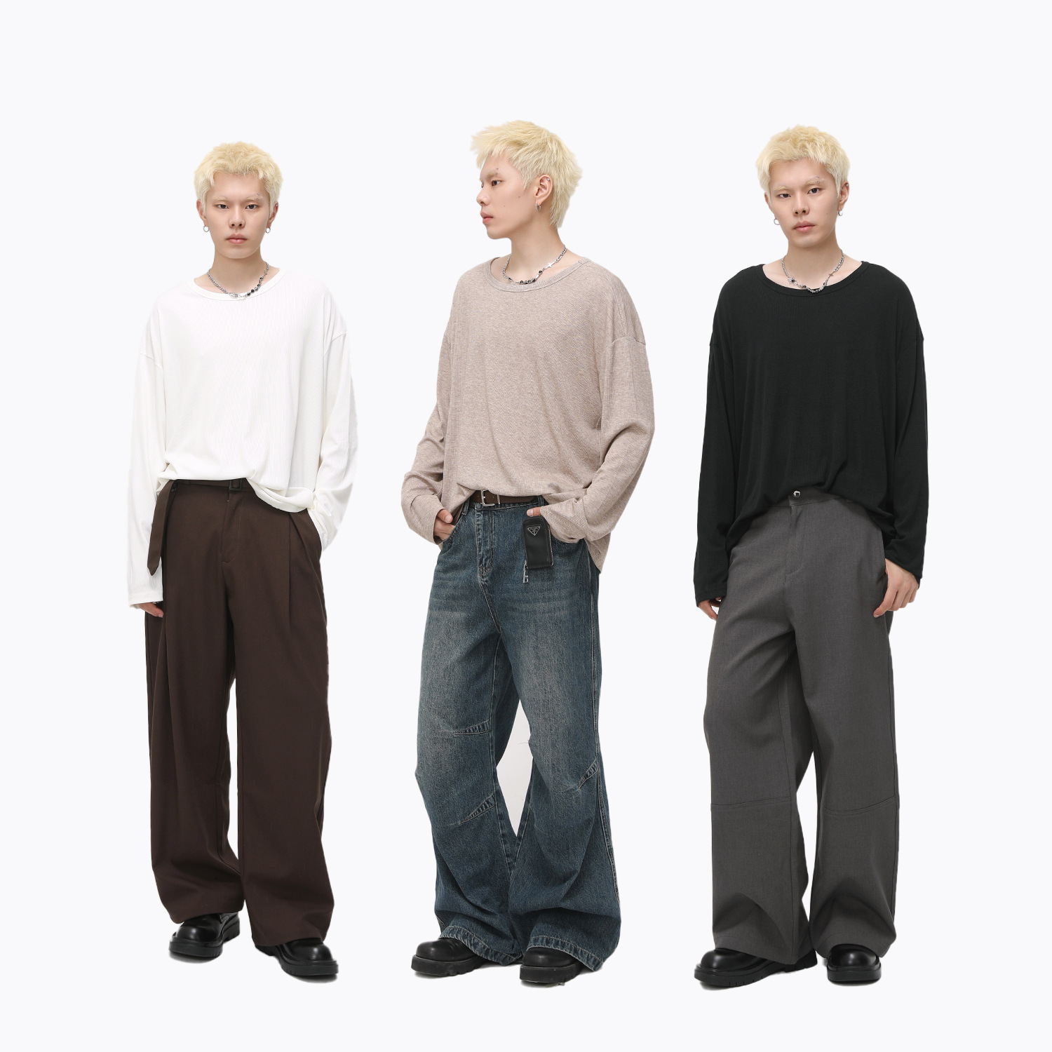 MTLCLOTHES男装|韩系纯色圆领简约薄款松弛感休闲慵懒长袖T恤潮流