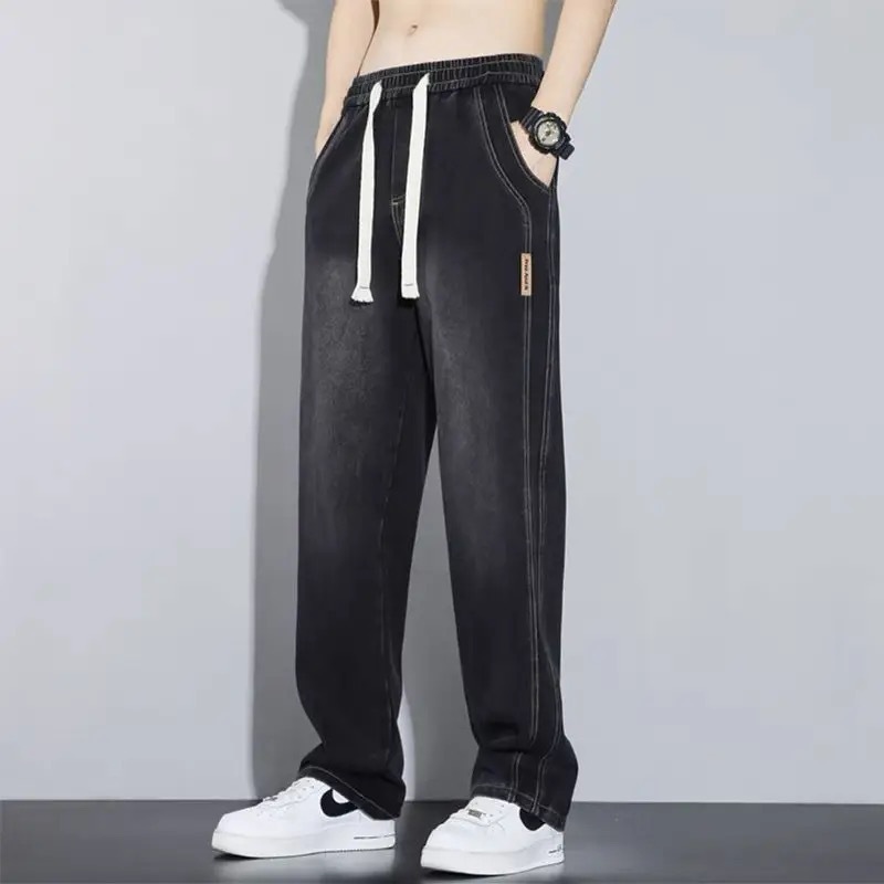 New loose straight-leg retro jeans for men in spring and autumn, wide-leg casual American workwear long pants for men details Picture
