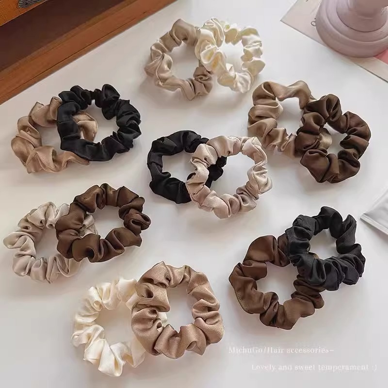 Coffee-colored silk high-end hair tie, women's fat intestine ring, high appearance level, leather case, elegant large intestine hair accessory, rubber band Specification image