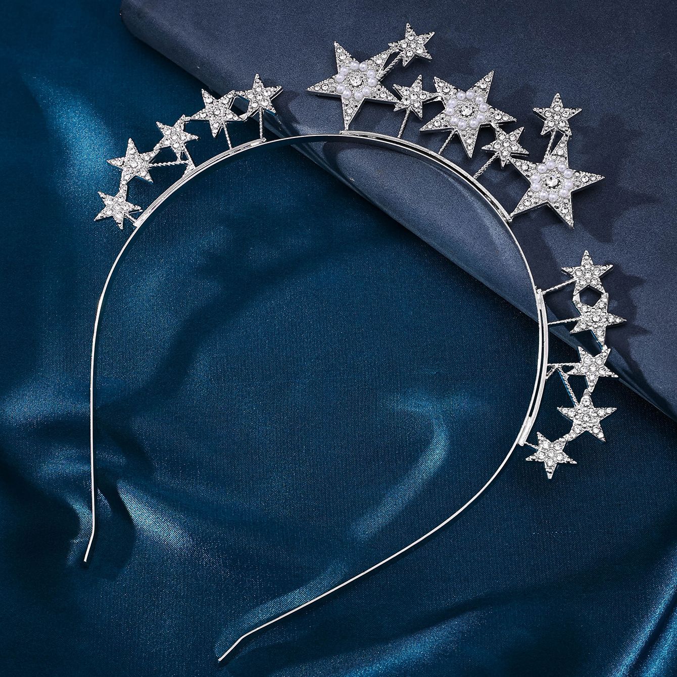 European and American party zinc alloy water diamond star headband, diamond five-pointed star, festival celebration hair accessory, crown fashionable headwear Specification image
