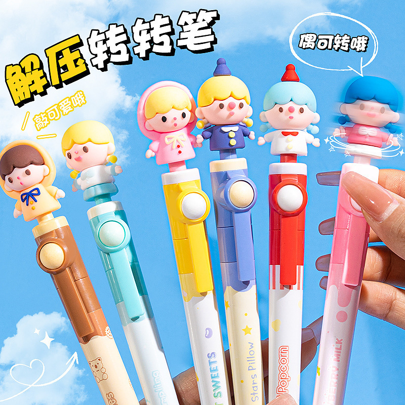 Stress-relieving spinning pen, cartoon character-shaped fun finger toy, stress-relieving magic tool, creative stationery gift for children and adults full figure
