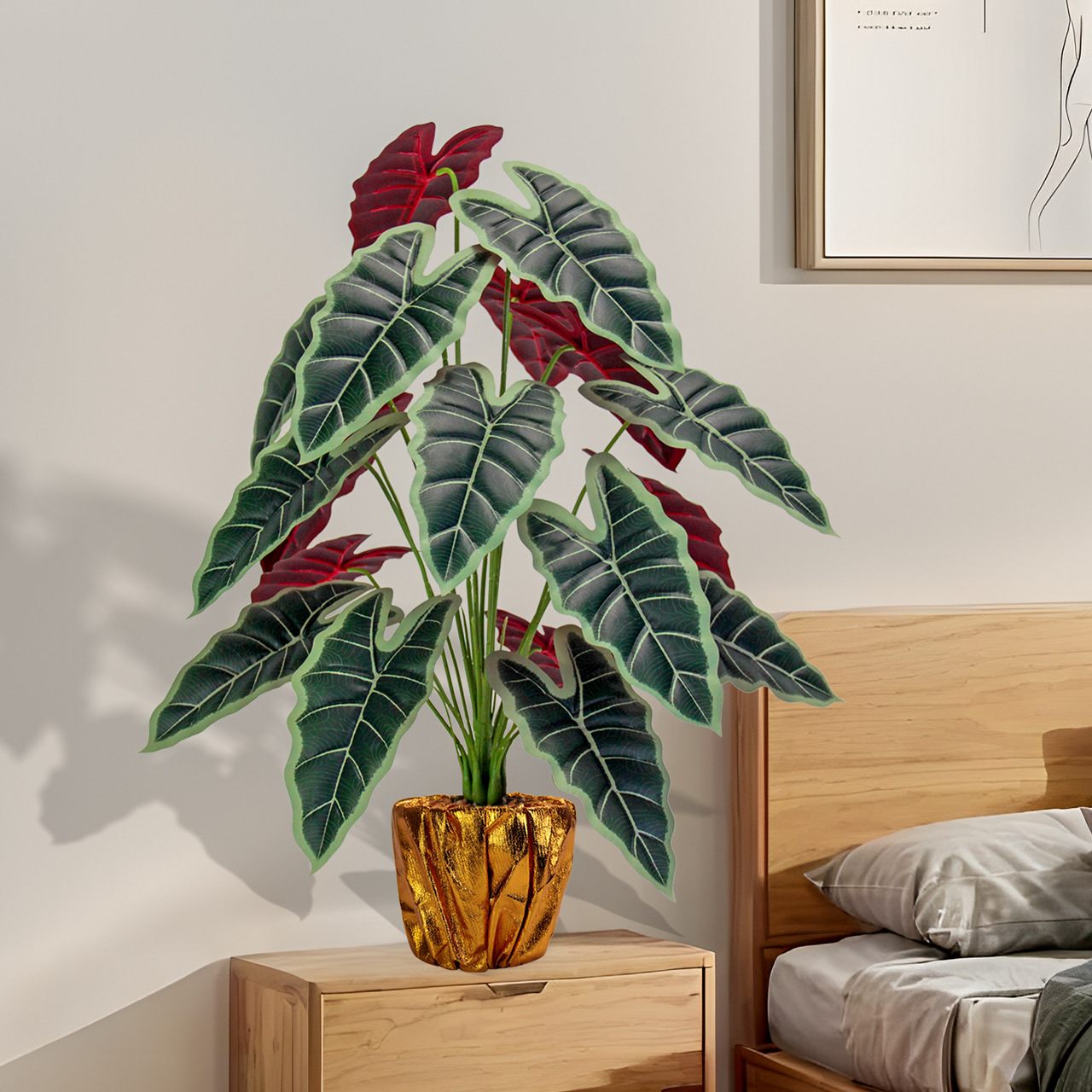 Artificial green plant 18-leaf lucky lily, plastic plant for living room, dining room, table, flowerpot decoration, outdoor garden landscaping details Picture