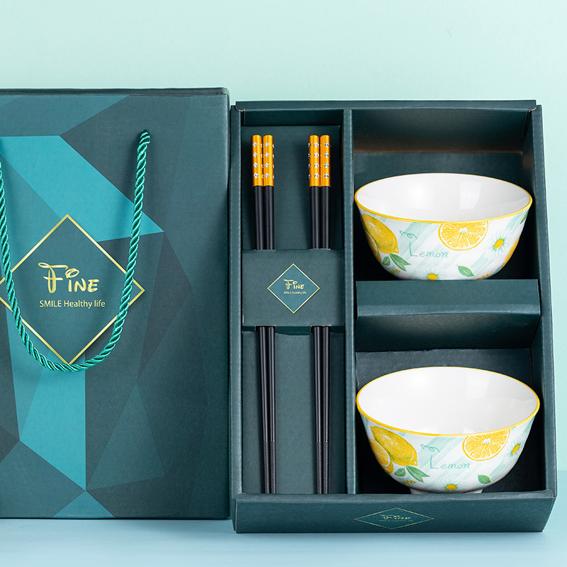 Opening promotion Ceramic bowl and chopstick set Event Gift Customization logo Casual Gift Japanese-style bowl and plate tableware set Specification image
