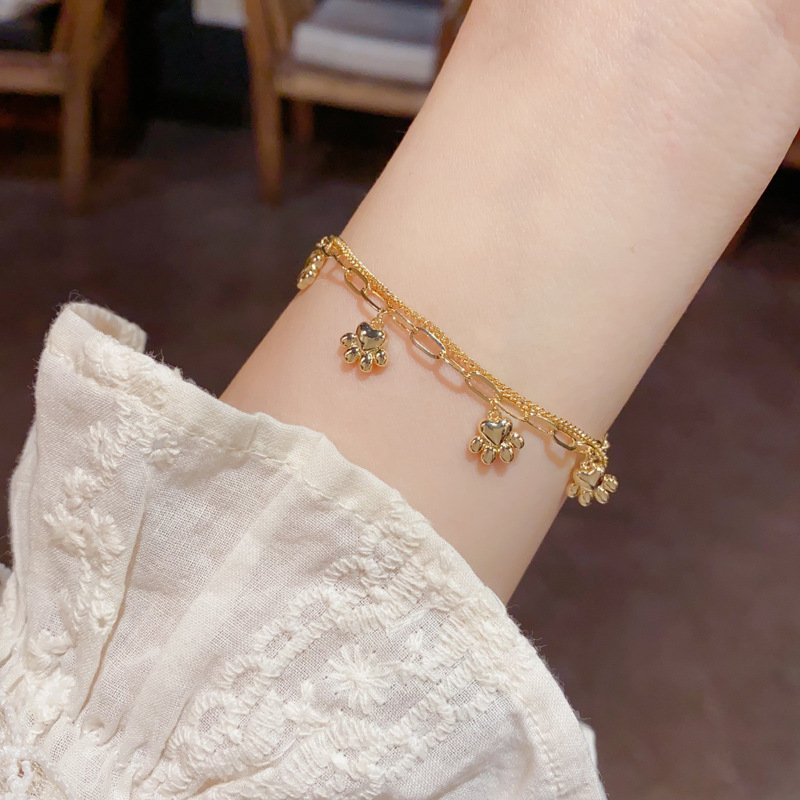 Personalidad europea y americana moda transfronteriza de doble capa de metal pulsera de garra de gato mujer de lujo ligero sensación de diseño versátil decoración de la mano al por mayor details Picture