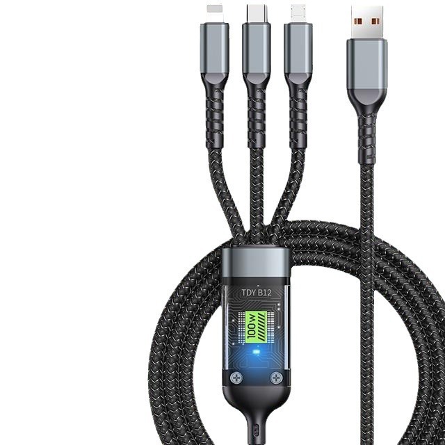 Sogo Electronic transparent digital display fishing net One drag three mobile phone charging cable Super Fast Charging three-in-one data cable Item Picture