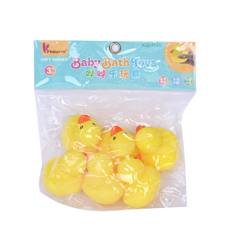 Six sets of rubber-lined yellow duck-making toys for children's bathing, a set of duck-making and pinching toys Item Picture