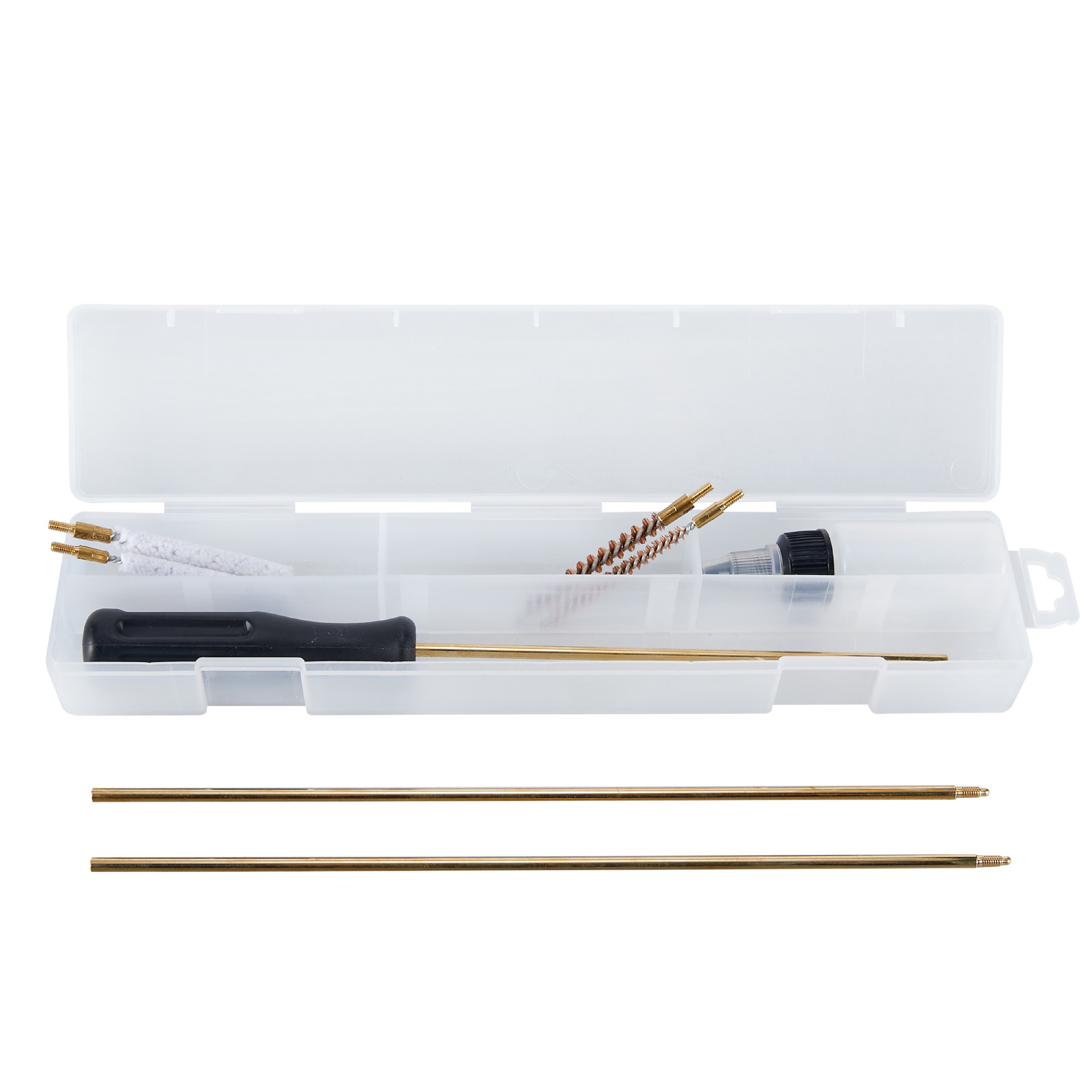 Cross-border best-selling gun cleaning tools: wire brush, cotton brush, pipe unblocking brush, plastic black box, gun barrel brush, cleaning set Specification drawing