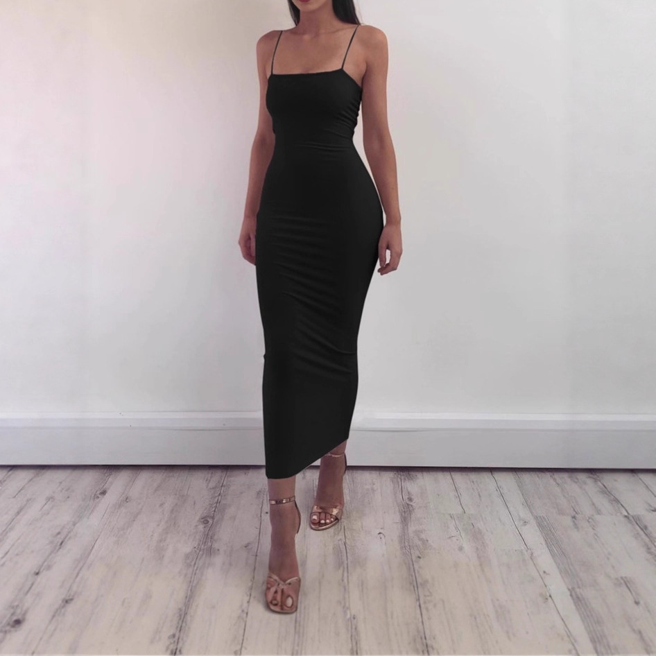 现货欧美新款女装性感吊带气质长裙露背修身连衣裙夏季裙子细节图