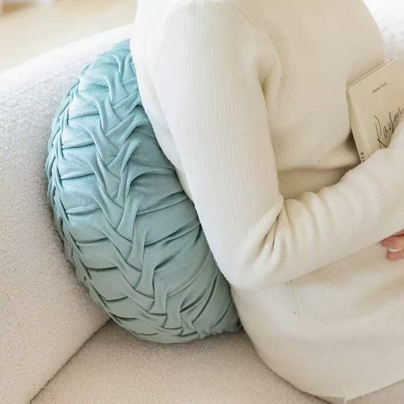 Cross-border light luxury round hand-sewn pleated cushion, Nordic pumpkin wheel throw pillow, tatami bay window round cushion Specification image