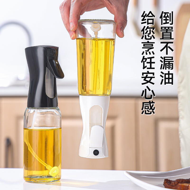 Wholesale household oil spray bottles, kitchen transparent glass oil bottles, press edible oil spray bottles, precise oil control spray bottles Specification image