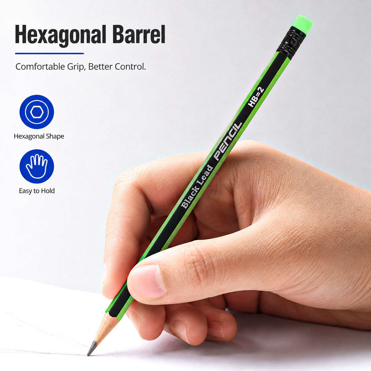 Cross border english packaging HB lápiz hexagonal premios para niños papelería de aprendizaje escolar dibujo cinta lápiz de goma details Picture