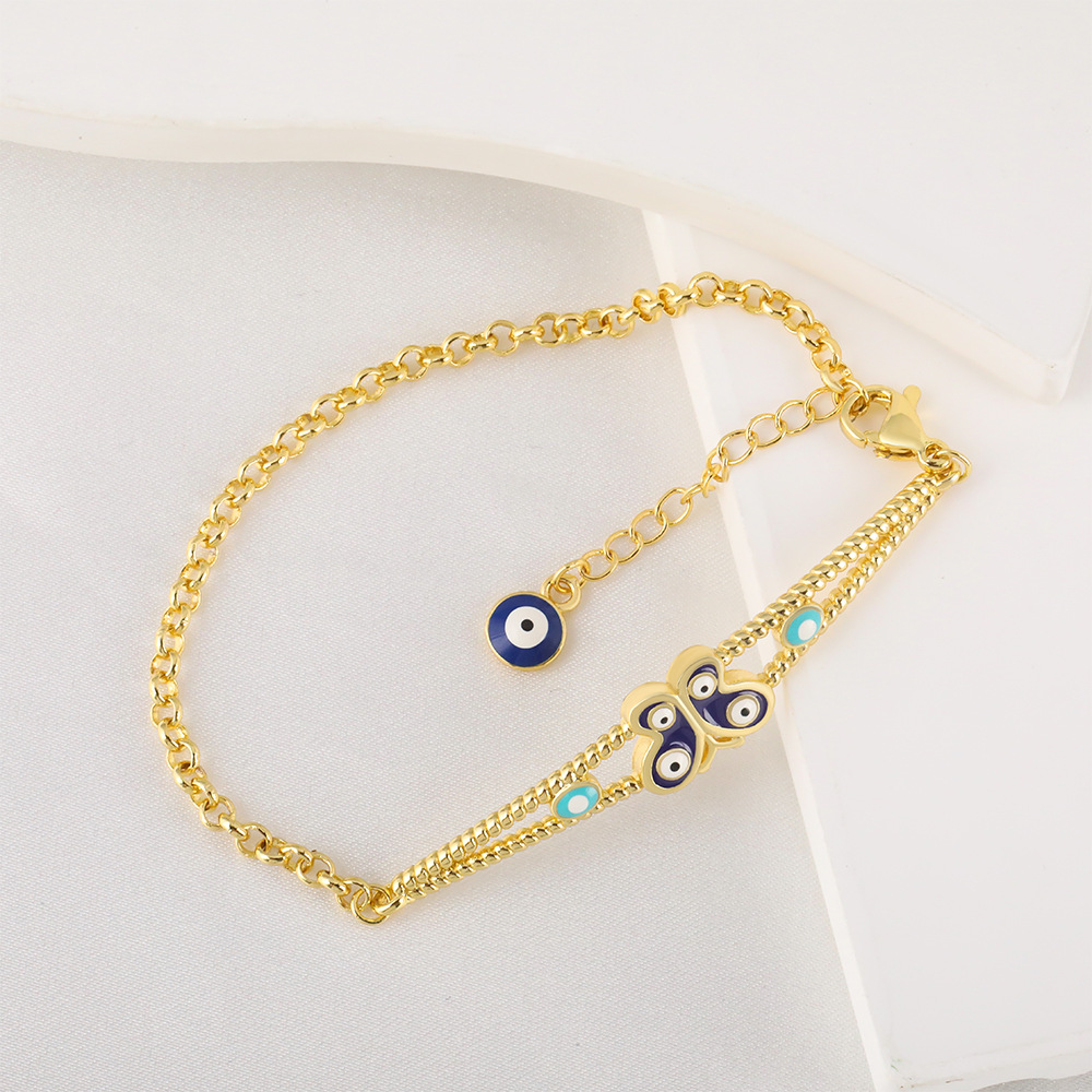 Honglu Cross-border's new product, a 18K gold-plated copper bracelet with oil drops and Bohemian-style eyes, is a niche design accessory for women Specification drawing