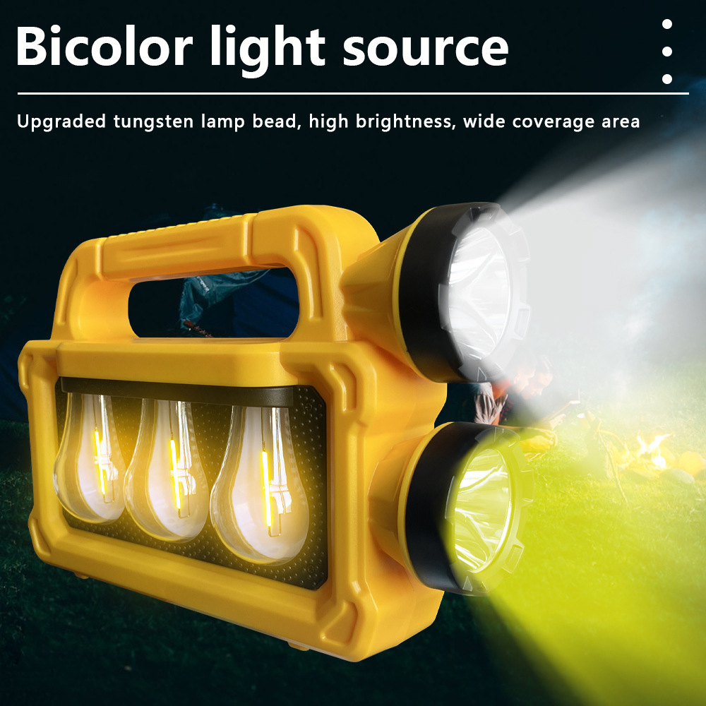 Solar-powered emergency portable lamp, outdoor long-range led charging lamp, long-lasting white and yellow light, dual light sources for both near and far details Picture