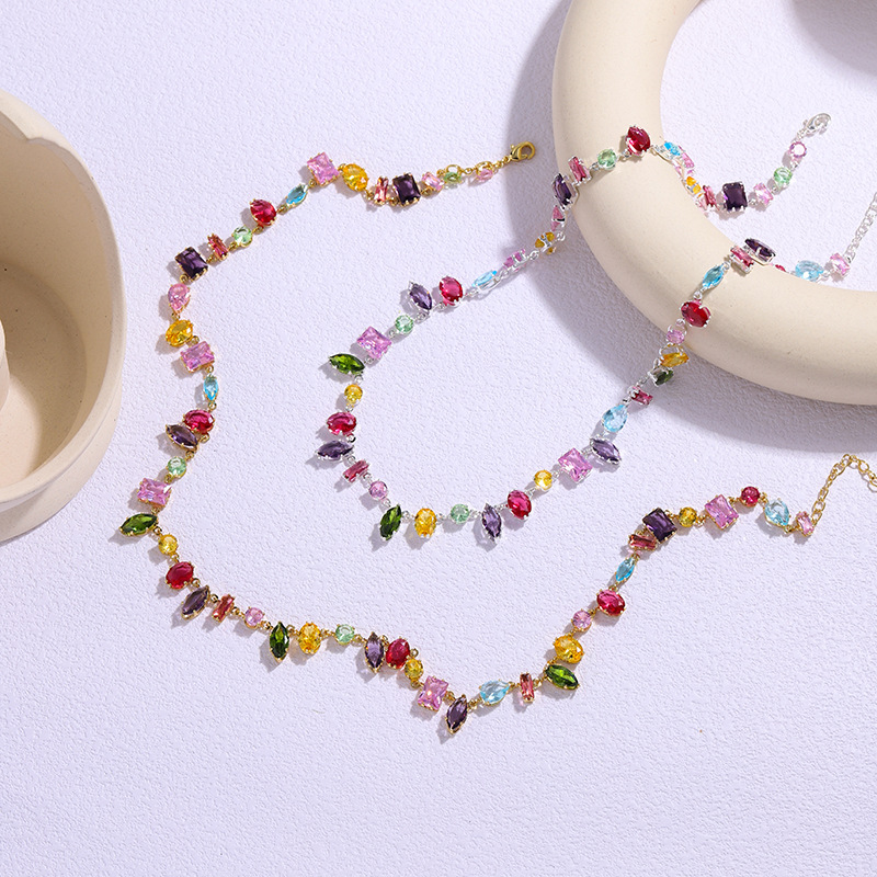 Colorful zircon necklace, cross-border fashion collarbone chain, women's individual, simple and versatile pendant accessory wholesale, summer light luxury