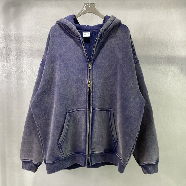European and American high street retro batik washed distressed hooded zipper hoodie oversized loose hoddies hoodie details Picture
