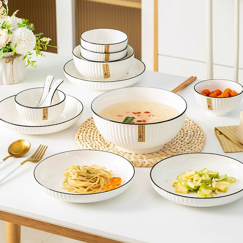 家用加厚8英寸大号陶瓷汤碗个性饭碗简约泡面碗加大餐具碗碟套装