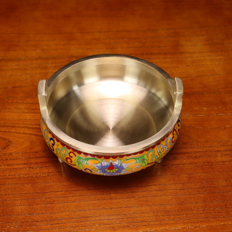 Wholesale of cloisonne incense burners and Buddhist utensils in stock. Traditional cast copper cloisonne low-temperature enamel antique straight ear burners details Picture