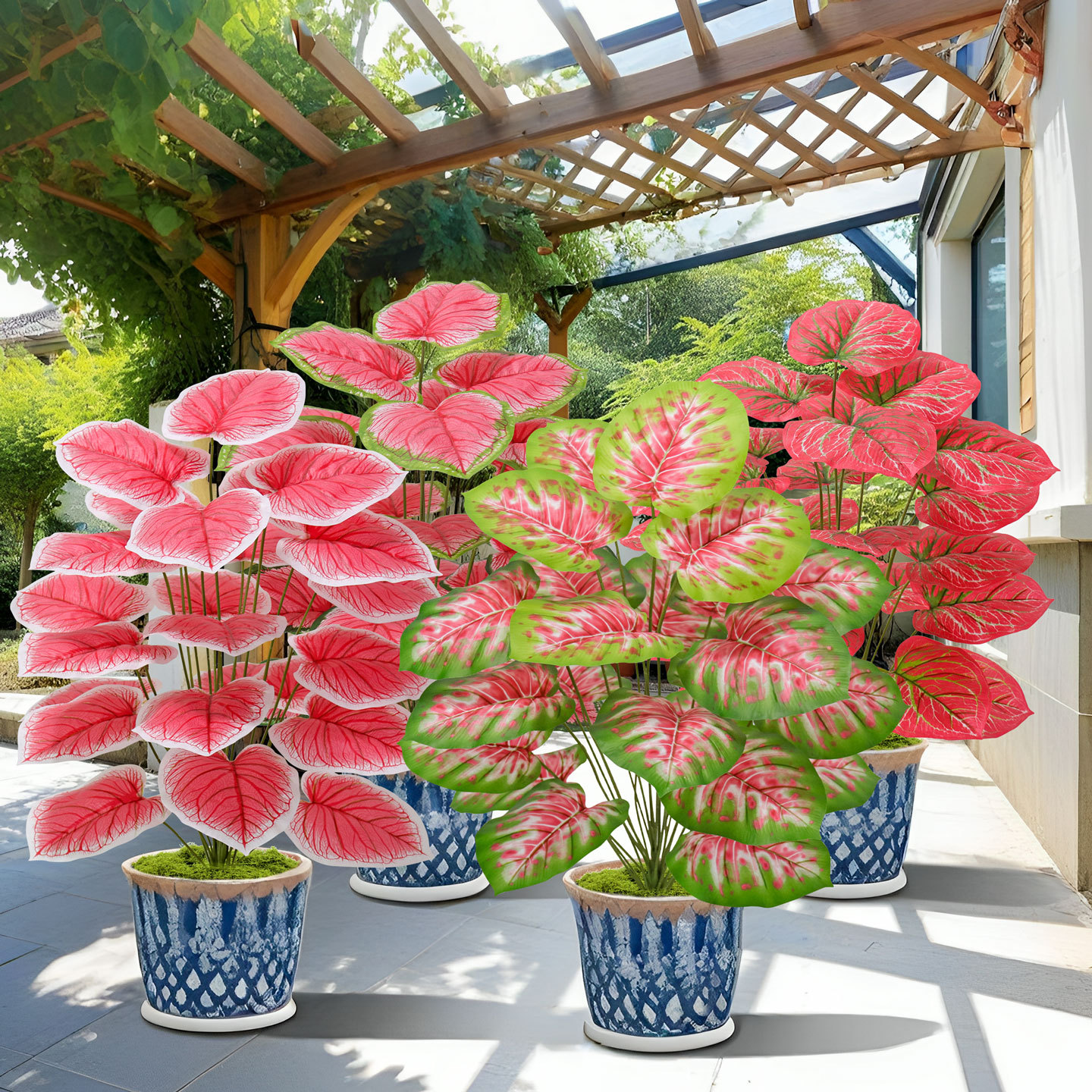 Artificial green plants, artificial flowers, wedding decorations, plastic red-leaf plants, Nordic-style indoor and outdoor floor-standing decorative items