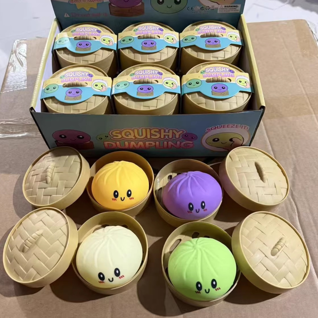 彩色笑脸仿真蒸笼大包子可爱印表情快回弹食玩包子