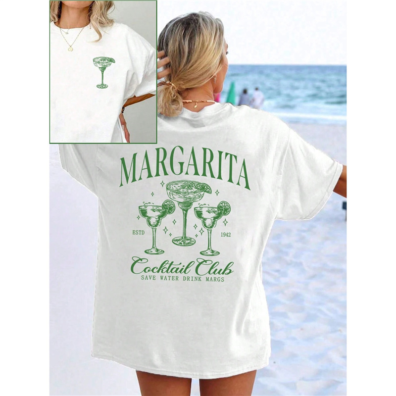 Cross-border bestseller European-style retro alcohol cocktail Fun Cotton Tini TT T-shirt Loose cotton Lady