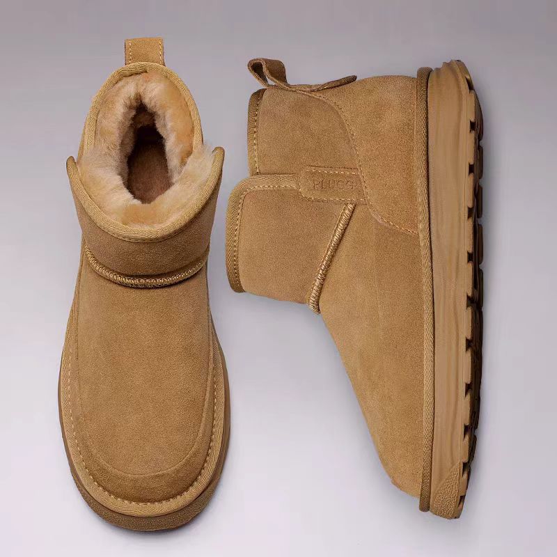 男士雪地靴新款免系带套脚皮毛一体冬季加绒保暖棉靴加厚中帮休闲