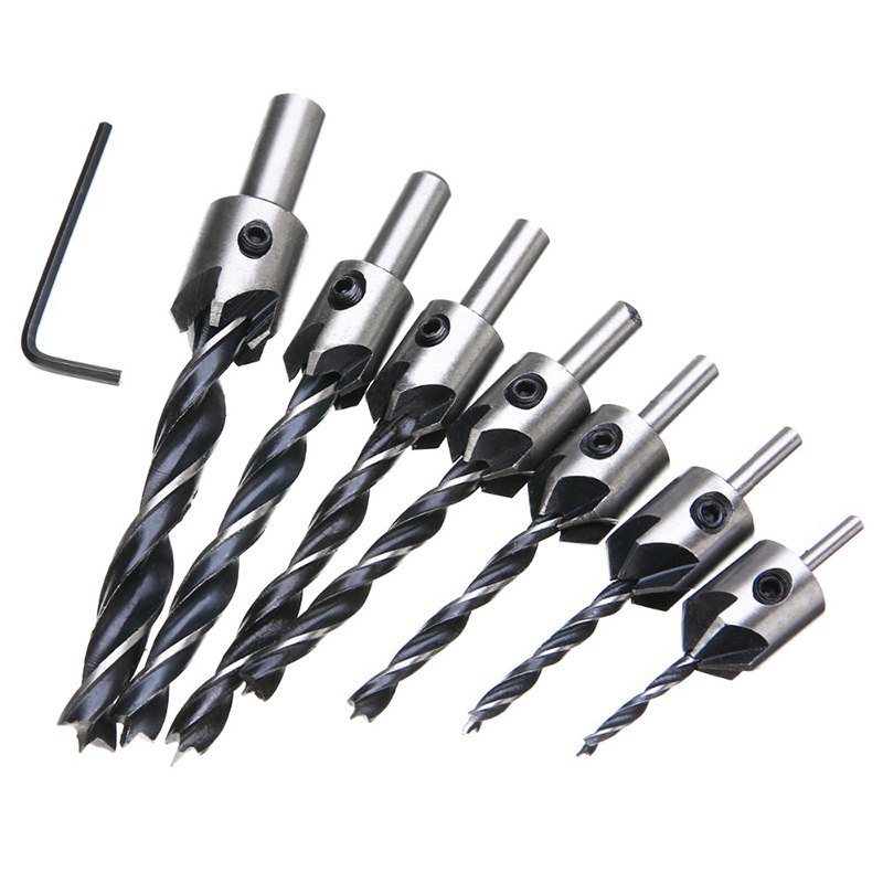 Three-pointed woodworking countersunk drill 3-10mm positioning chamfer integrated drilling guide drill set for wood countersunk drill Item Picture