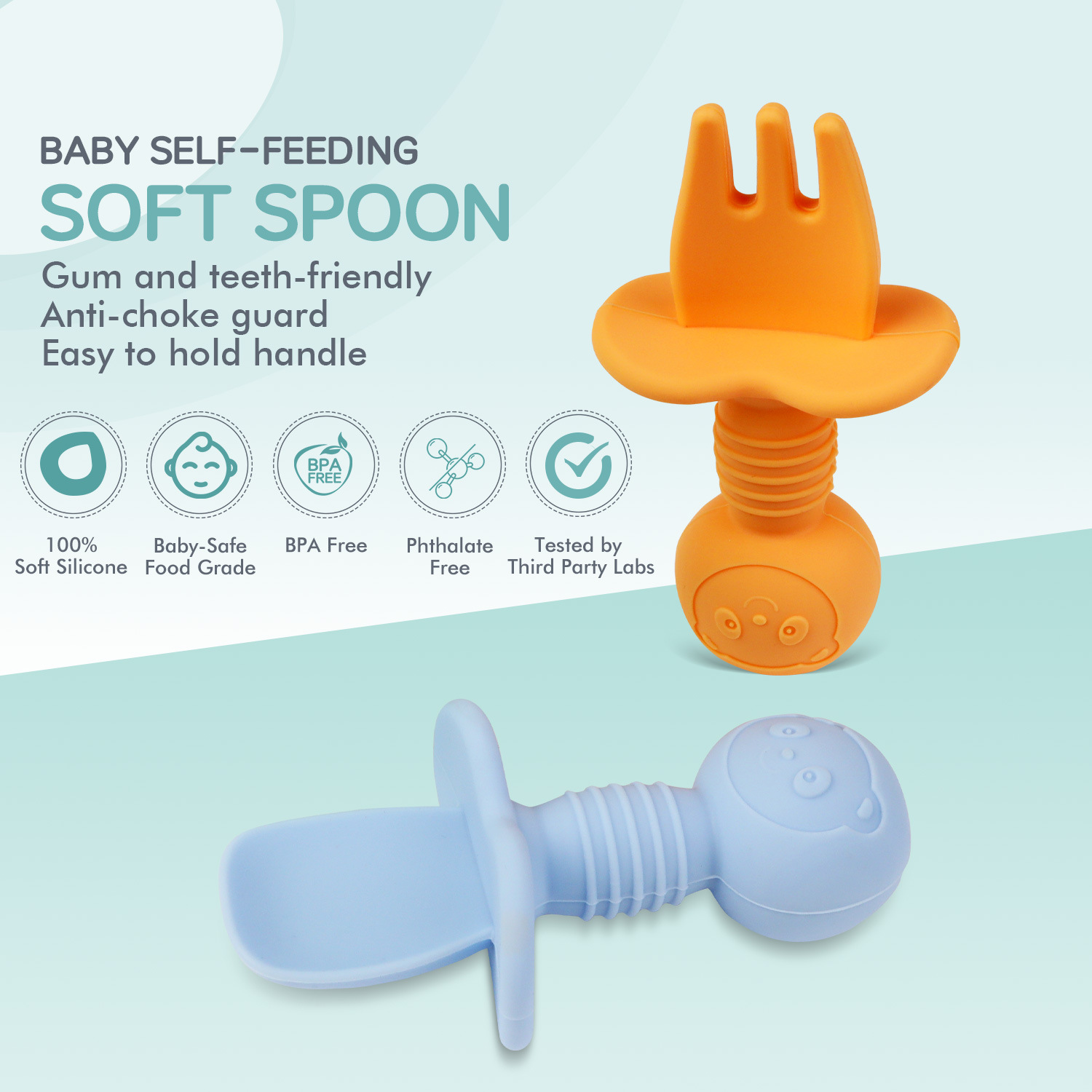 Infant and toddler silicone fork spoons, short-handled spoons, baby teething training spoons, cross-border e-commerce mother and baby feeding sets wholesale Specification drawing