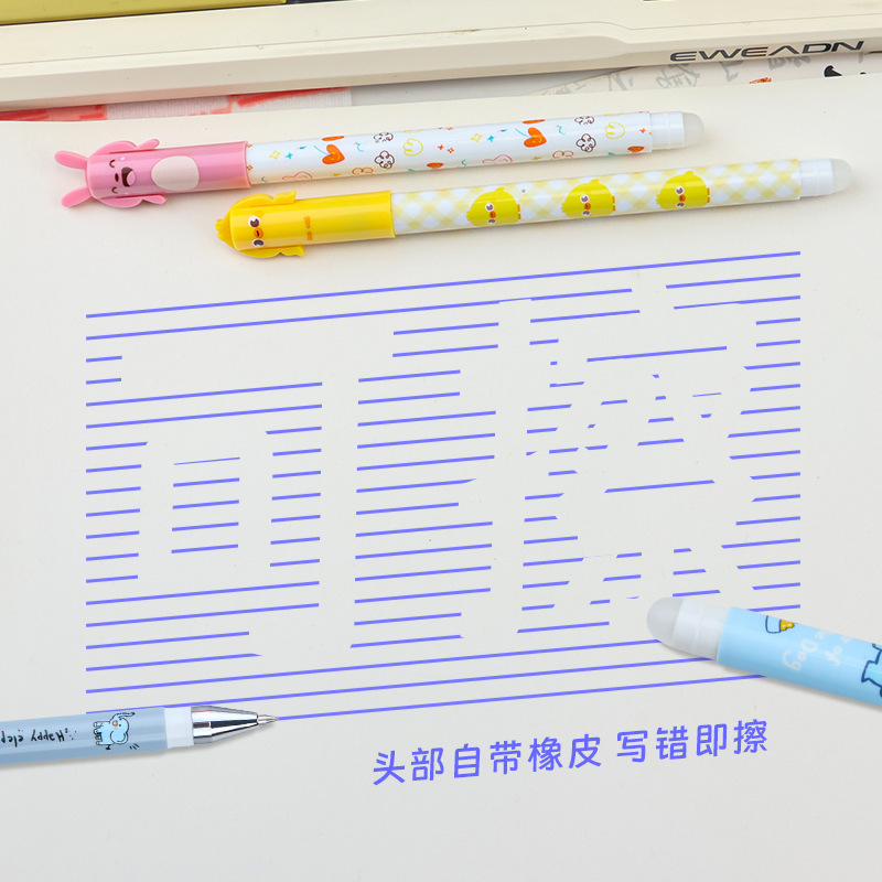 Cute cartoon animal erasable gel pen, 0.38 needle tip, crystal blue erasable pen, heat-sensitive erasable pen Application Scenario